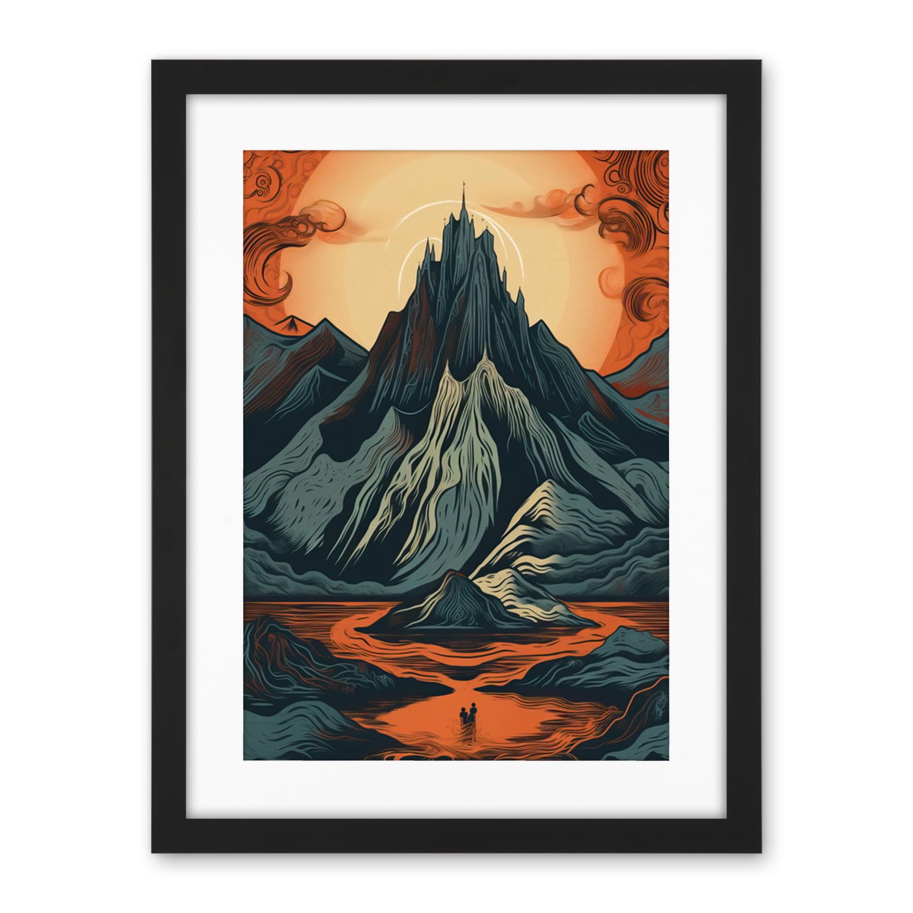 Artery8 Erebor The Lonely Mountain Landscape Illustration Artwork Framed Wall Art Print 18X24 Inch