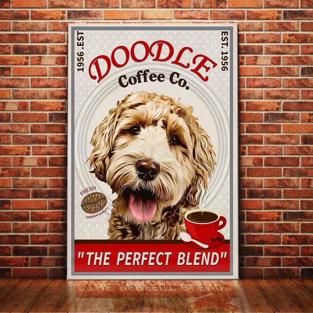 rayprint Retro Metal Tin Sign Goldendoodle Dog Coffee Sign for Outdoor & Indoor Wall Poster Home Bar Shop Decorations Coffee Vintage Sign Gift 12X8 in
