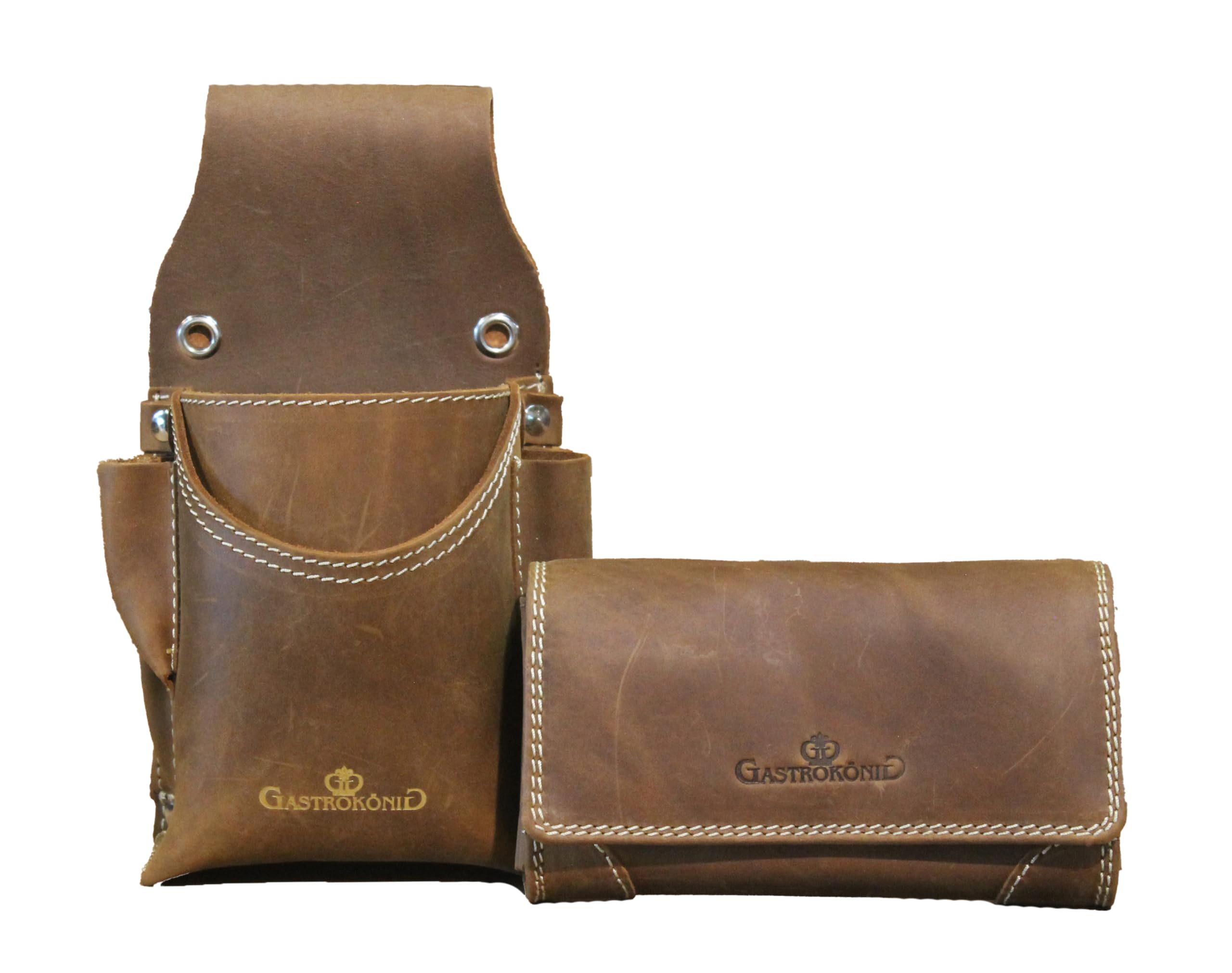 Kellnertaschen-Set, das Original, GARANTIE lebenslang, Kellnergeldtasche, Kellner-Portemonnaie, Kellnerbörse aus Leder, für Männer und Frauen (Antik)