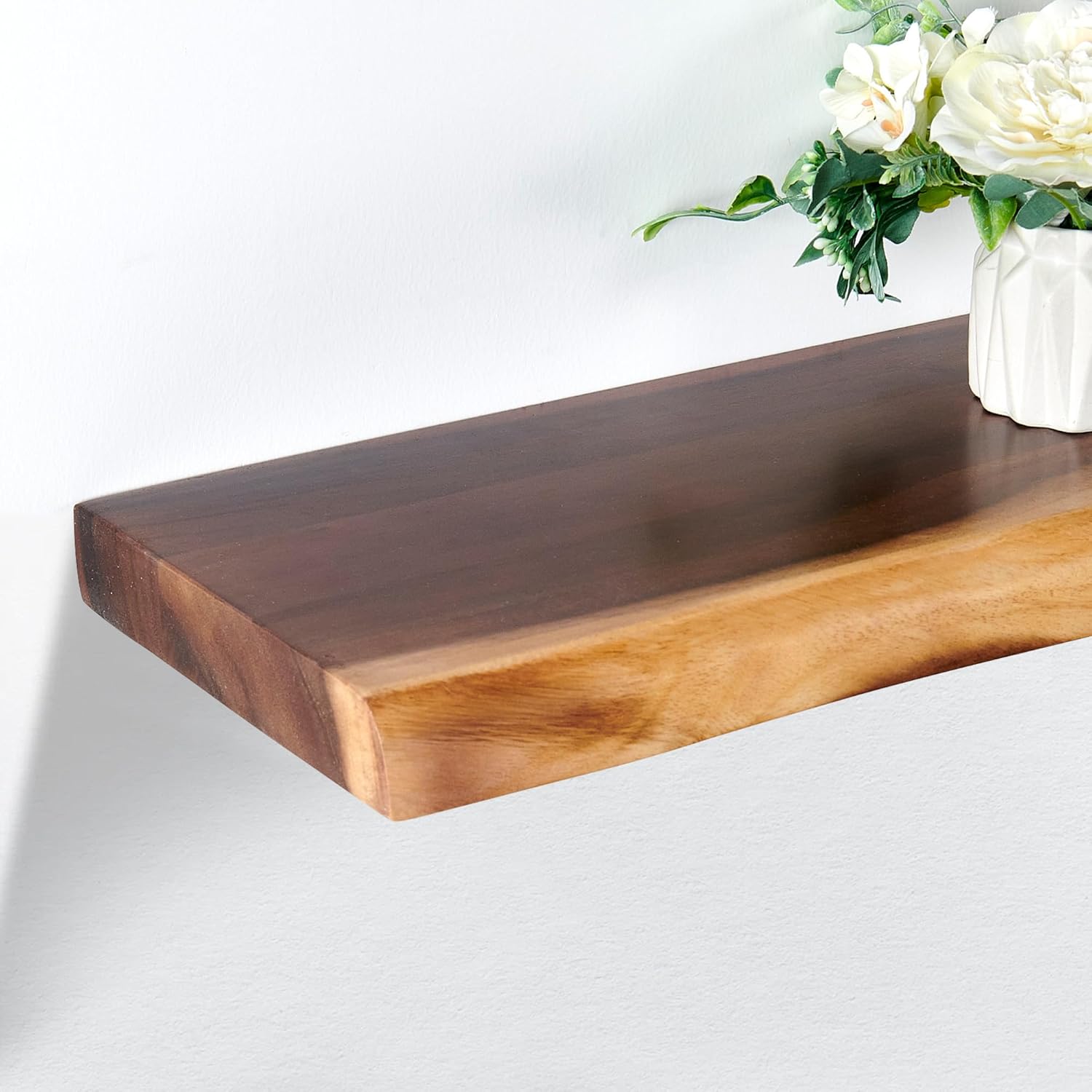 Solid Wood Live Edge Floating Wall Shelf 42" x 8" x 1.4" Rustic Wooden Long Acacia Wall Shelf Bedroom Living Room Office Entryway Home Décor Handmade Plants Book Shelves 1 PC