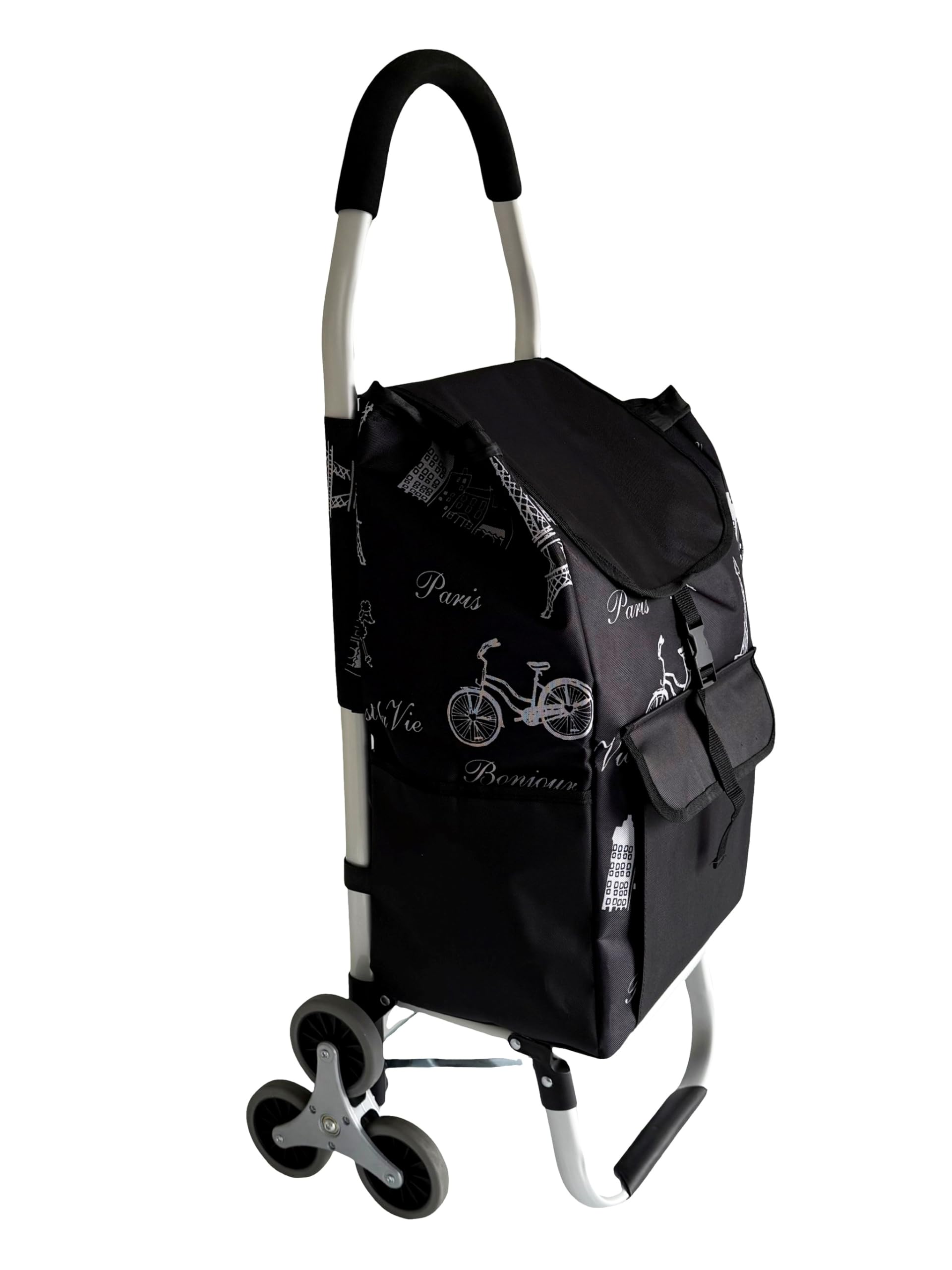 Carrello spesa 3 Ruota per scale con robusto telaio in alluminio e borsa in tela impermeabile rimovibile ideale per lo shopping comodo e pratico D0163 (Parigi, Ruota Bianco silenzioso)