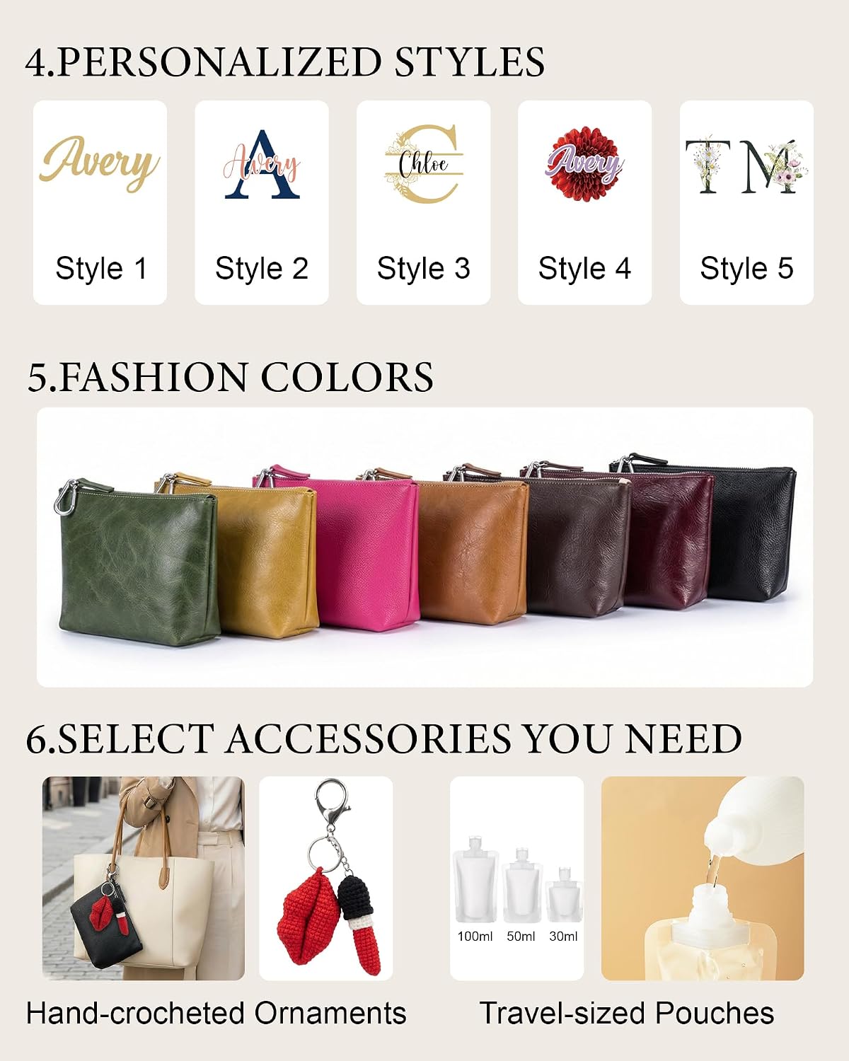 Personalized Cosmetic Bag with Name | Custom Full-Grain Leather Toiletry Bag for Women | Travel & Party Makeup Organizer | Bridesmaid & Mother Gift