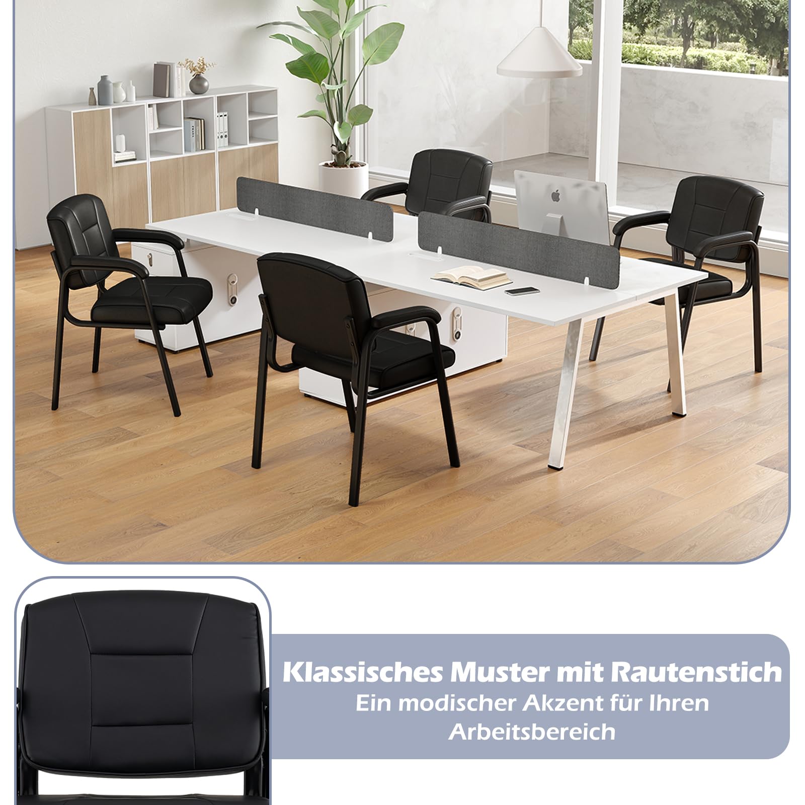 COSTWAY Konferenzstühle 2er Set, Besucherstühle mit Armlehnen und Metallrahmen, Bürostühle, Schwarz