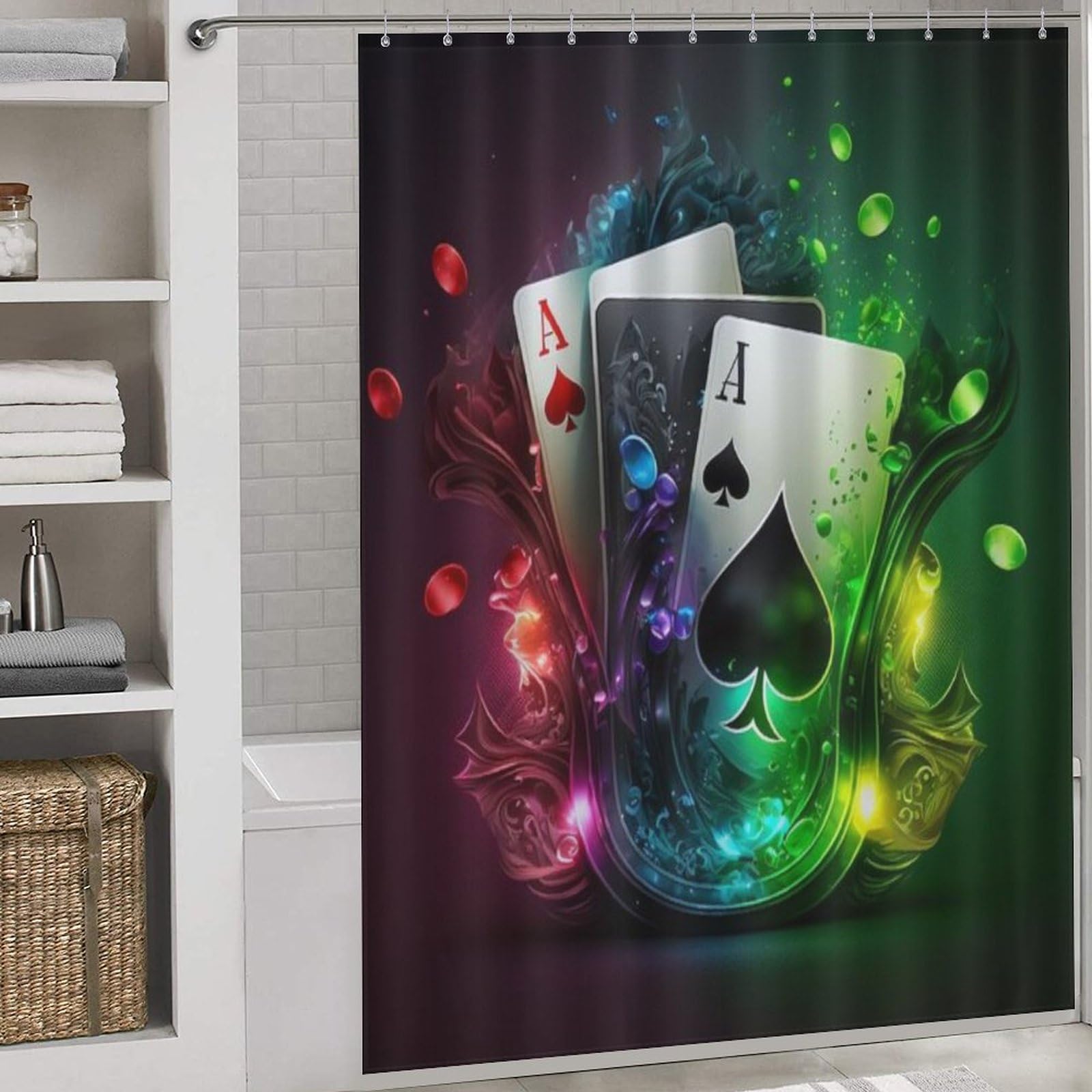 Rideau de douche poker lavable pour une salle de bain moderne
