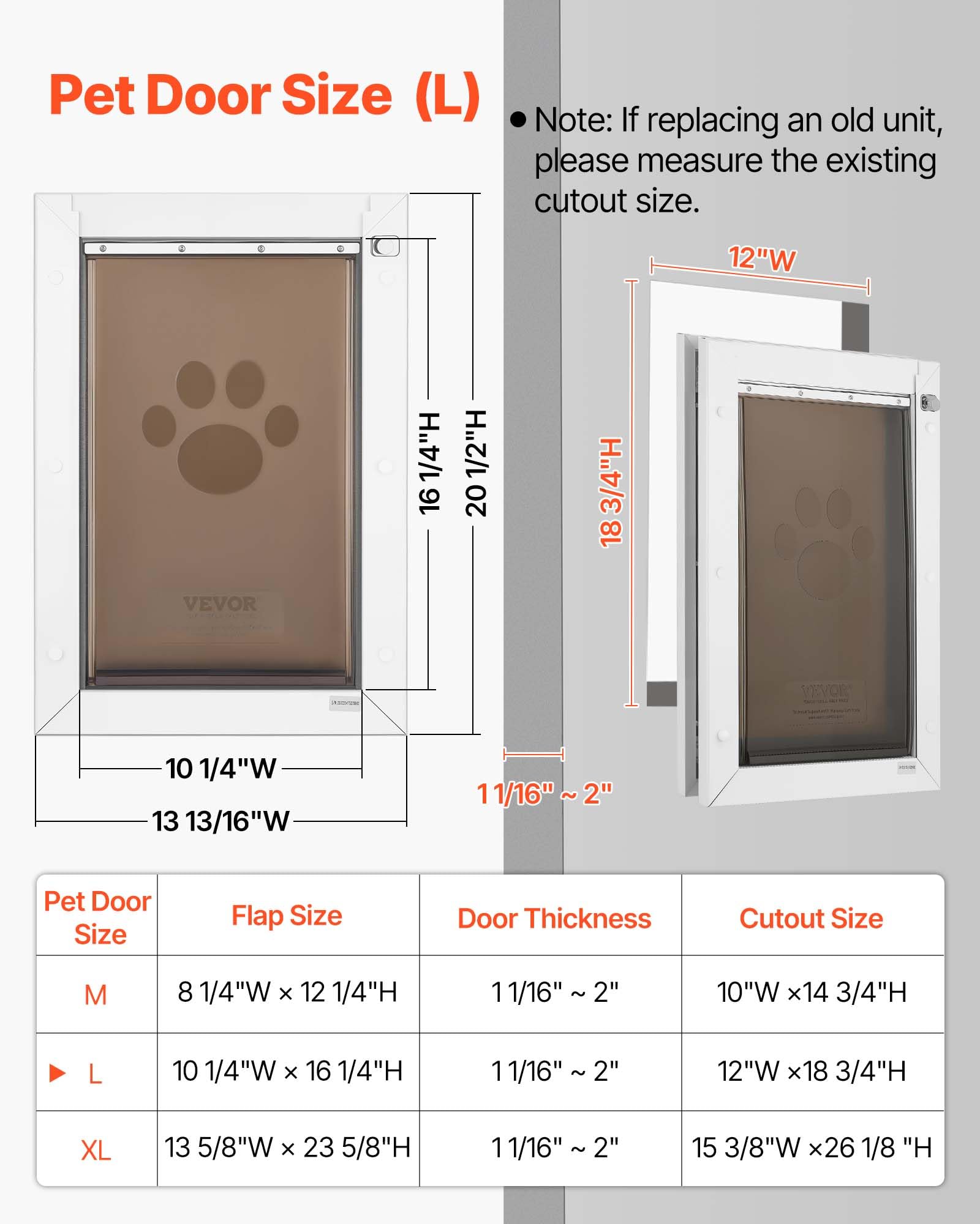 VEVOR Puerta para Mascotas Tamaño Grande, Gatera para Puerta Resistente a la Intemperie con 2 Solapas Flexibles Magnéticas, Marco Metálico para Perros Dormitorio Gatos Pared Jardín Interior Exterior