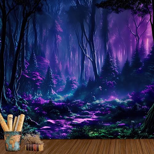 Miniatura 1 de XIGUAGUO Tapiz de árbol del bosque para colgar en la pared, tapiz psicodélico estético, hippie, decoración de pared bohemia, decoración bohemia para