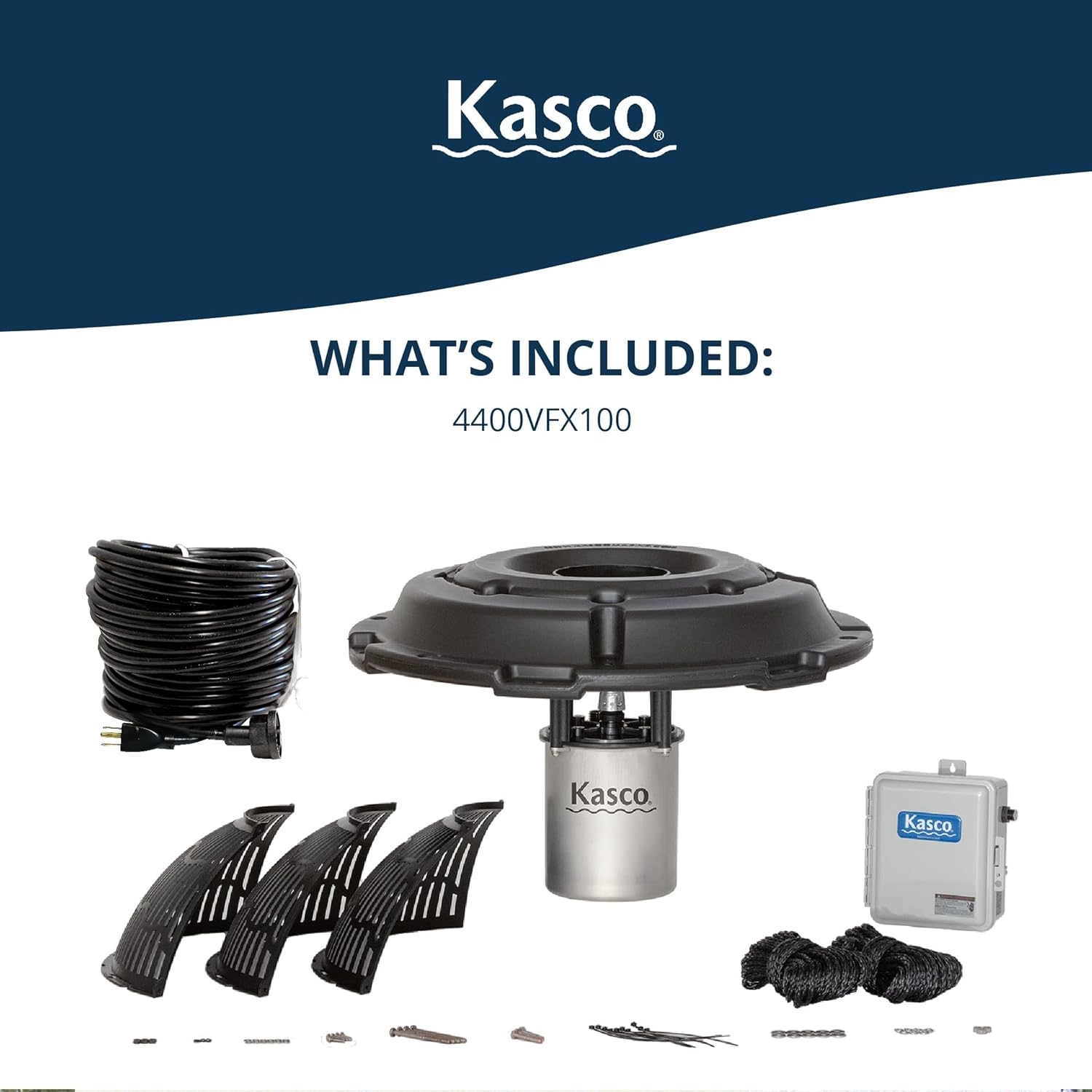 Kasco VFX Series Aerating Pond Fountain - 1 Horse Power 120V Single Phase with 100 ft Electric Power Cord | Pond Aerator Pump for Ponds & Lakes | Efficient Pond Aeration Systems… Black