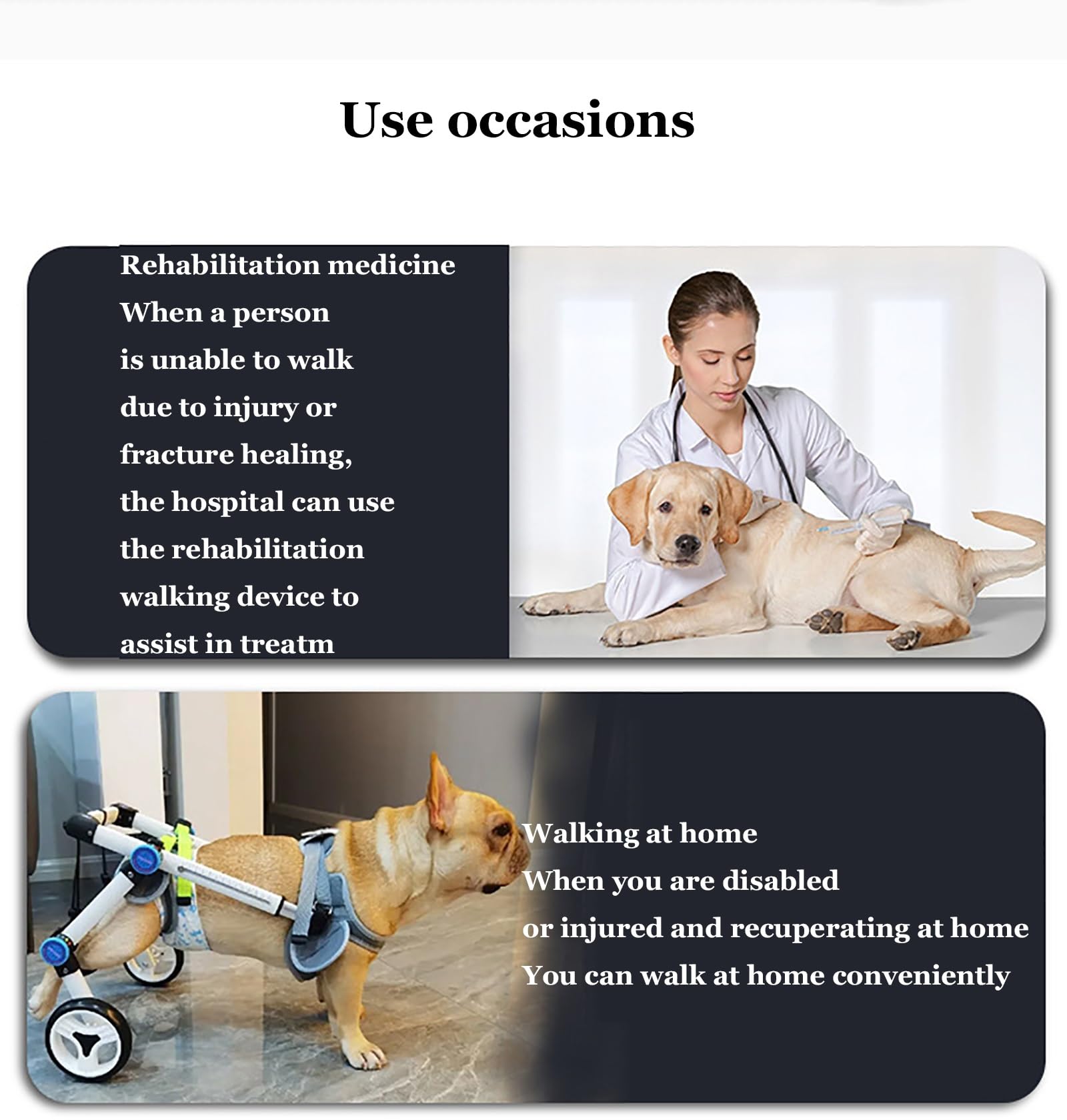 Sedia a rotelle regolabile per cani, con corda di traino, leggera, ausilio per la mobilità per feriti, disabili, animali paralizzati o deboli con gambe posteriori, passeggino per una maggiore mobilità