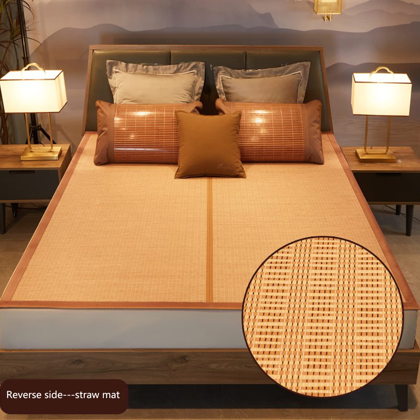 Estera de Dormir de Verano de bambú, colchón de bambú Plegable, colchón de enfriamiento, Almohadilla de Dormir de enfriamiento Natural, absorción Suave y Transpirable, para Cama Doble indivi