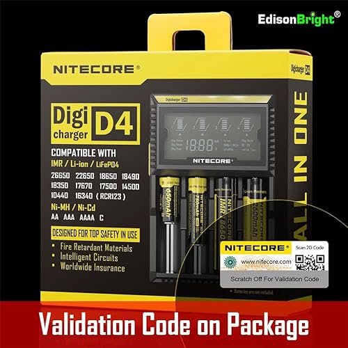 Miniatura 2 de EdisonBright Nitecore D4 Digital Smart Cargador de batería para Li-ion Ni-MH Ni-CD con adaptador de coche de 12 V CC, NBM40 18650 batería cargador