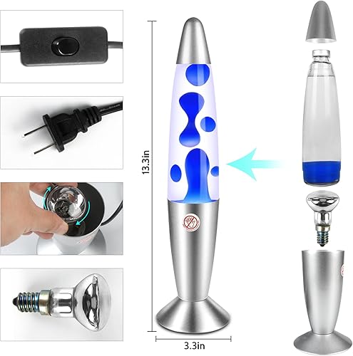 Miniatura 2 de Lámpara de movimiento magma para adultos y niños, cera azul de 13.5 pulgadas, lámpara de estado de ánimo, base plateada, luz relajante y suave,