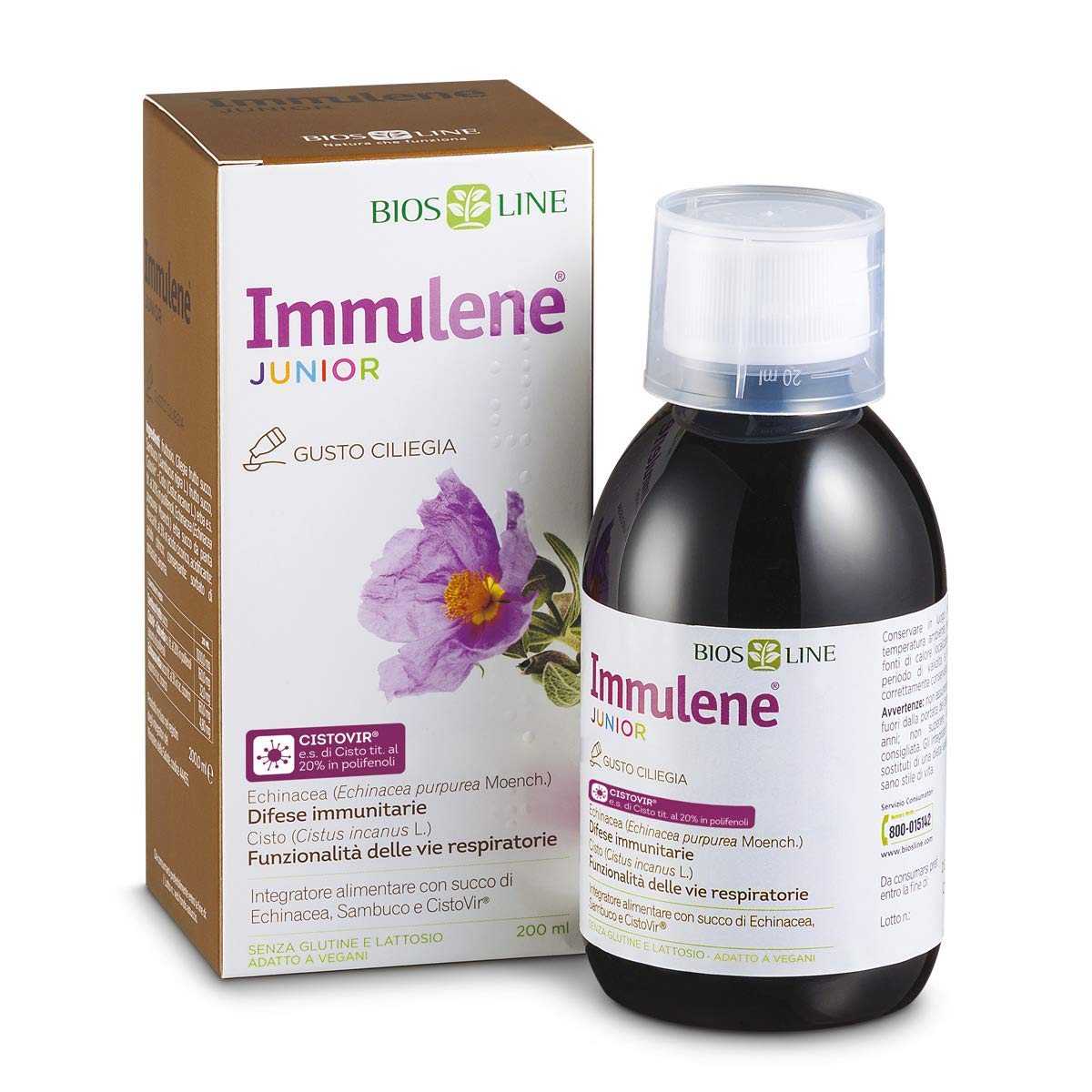 BIOS LINE - Immulene junior Integratore Alimentare con Echinacea Purpurea, Cistovir e Succo di Sambuco per Difese Naturali e Funzioni Respiratorie 200ml