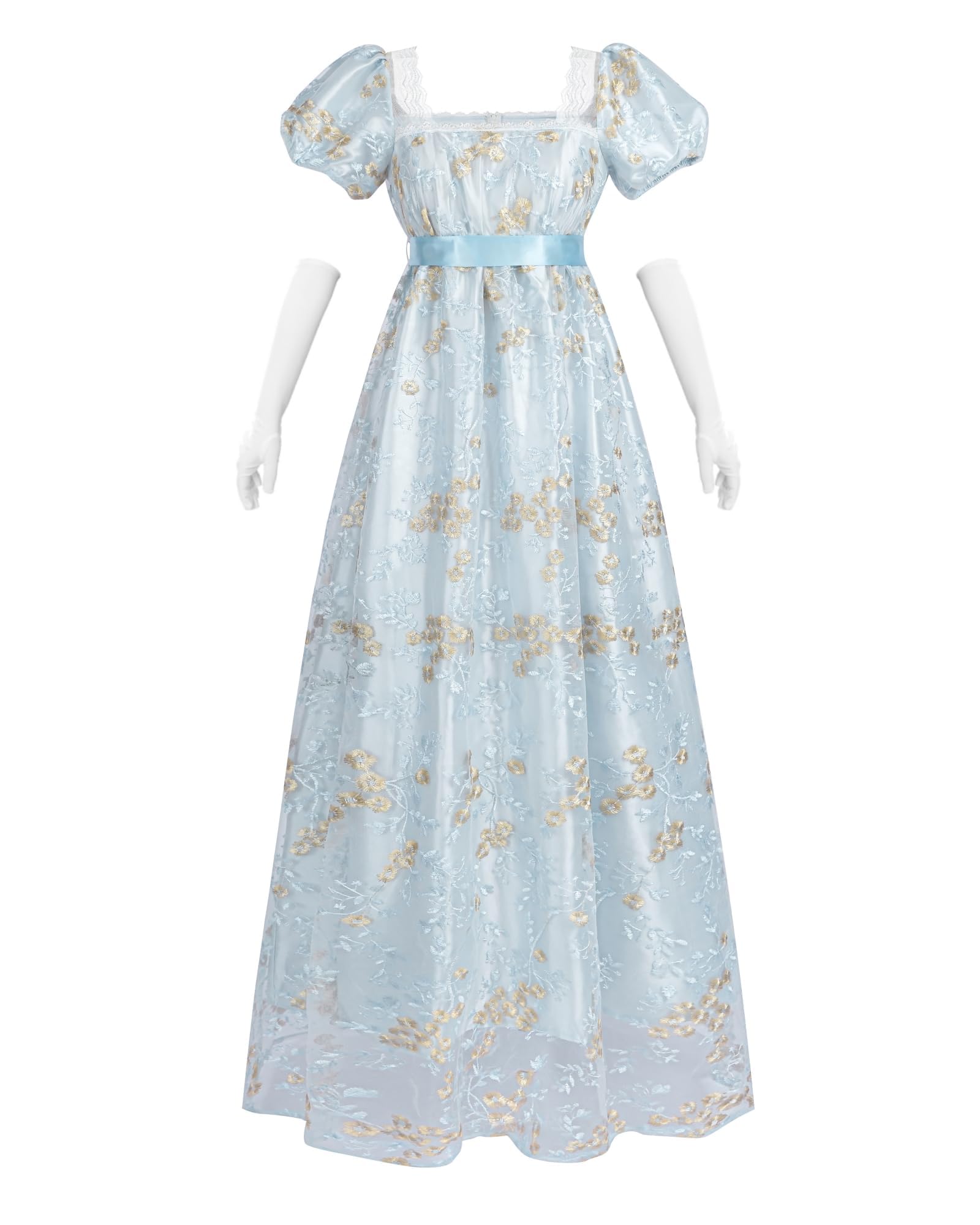 Vestido de mujer Regency Jane Austen largo vintage vestido victoriano de baile con guantes vestido de cintura imperio