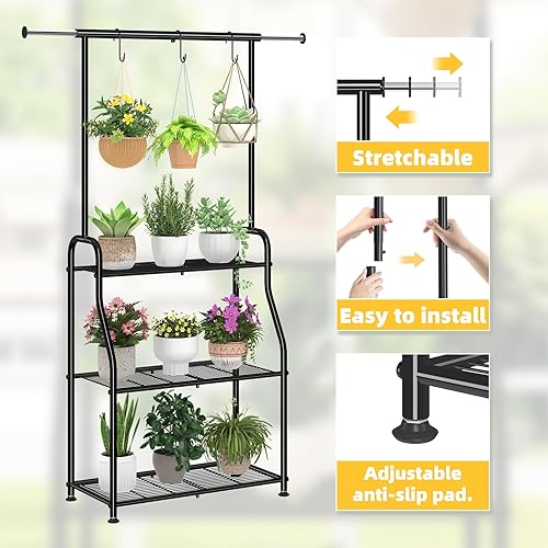 Miniatura 5 de Simple Trending Soporte para plantas para interiores y exteriores, estante colgante de metal resistente de 3 niveles para múltiples macetas de