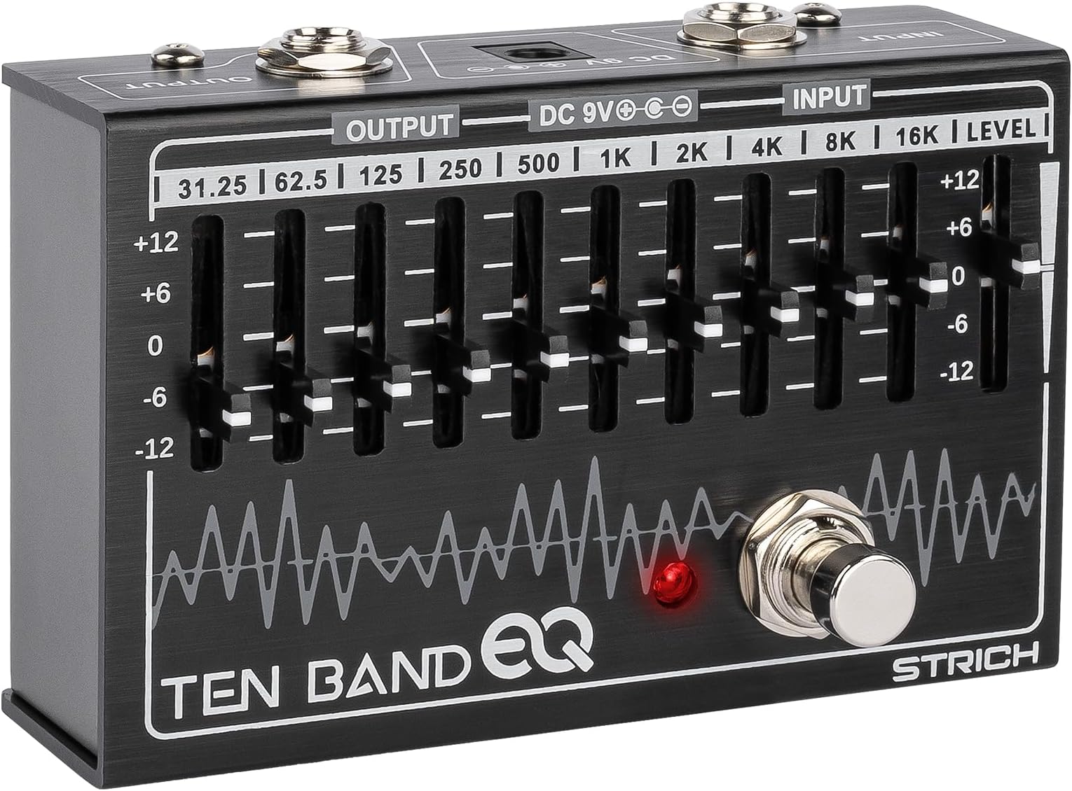 STRICH EQ Pedal for Electric Guitar, 10-Band Equalizer Effects Pedal, Equalizer for Guitar and Bass, 10 Frequency Bands (31.25Hz–16kHz) with ±12dB Gain/Attenuation for Each Band, TEN BAND EQ