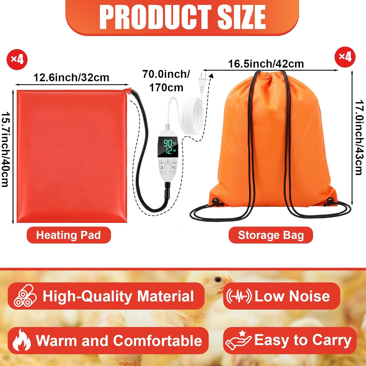 4 Pack Heated Chicken Pad for Brooders Small Animal Pet Heating Pad Warming Chick Nesting Mat with Temperature and Timer Waterproof Chicken Coop Heater Mat(15.7 x 12.6 Inches)