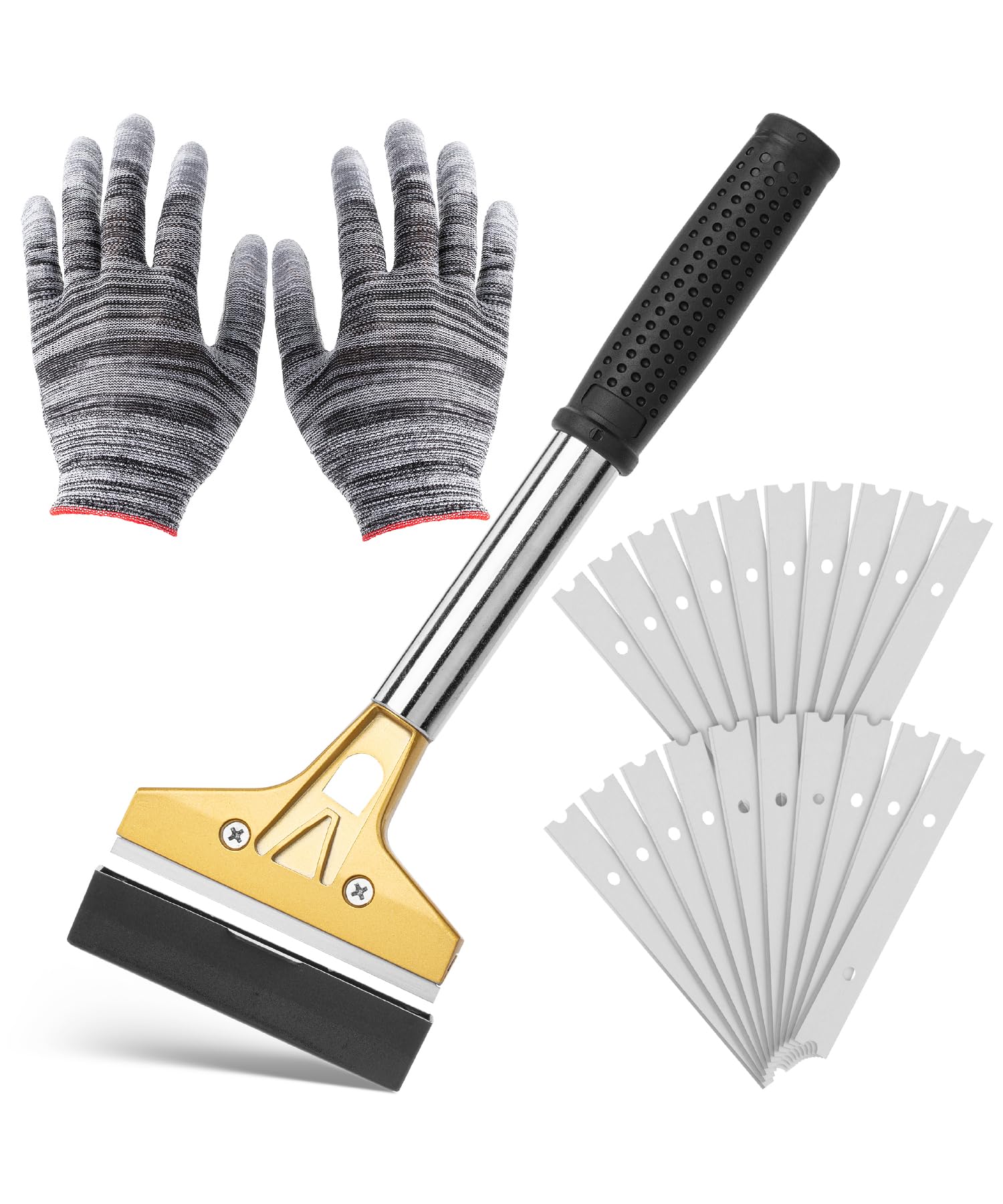 Bates- Razor Blade Scraper Tool, 4 Inch, Floor Razor Scraper Tool with 20 Extra Carbon Steel Blades and a Pair of Safety Gloves