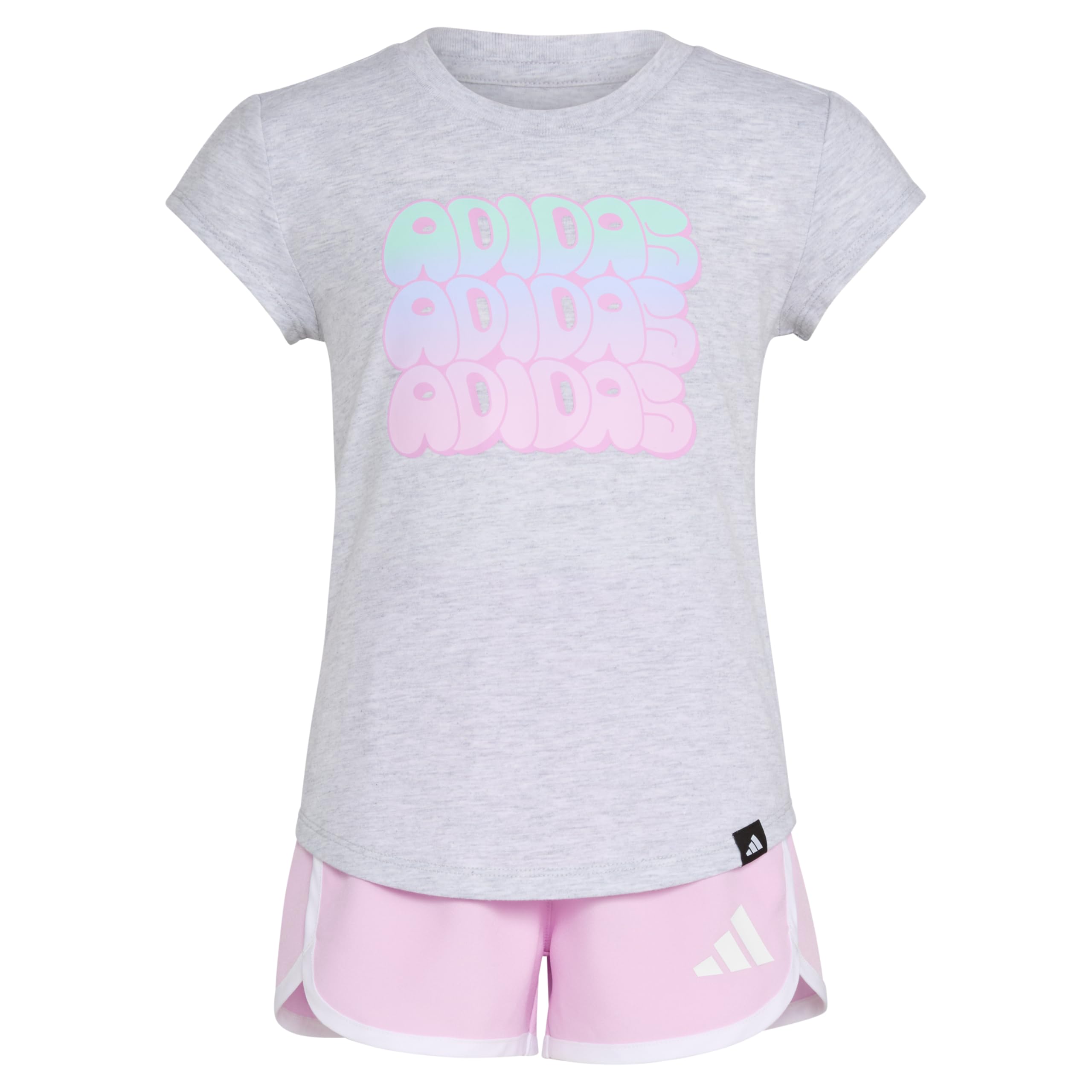 adidas Cap Sleeve Heather Tee Shirt And Woven Short Set Set da 2 pezzi composto da maglietta e pantaloncini Bambine e ragazze (Pacco da 2)