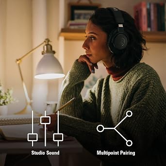 سماعات أذن لاسلكية Audio-Technica ATH-M20xBT، باللون الأسود، قابلة للتعديل