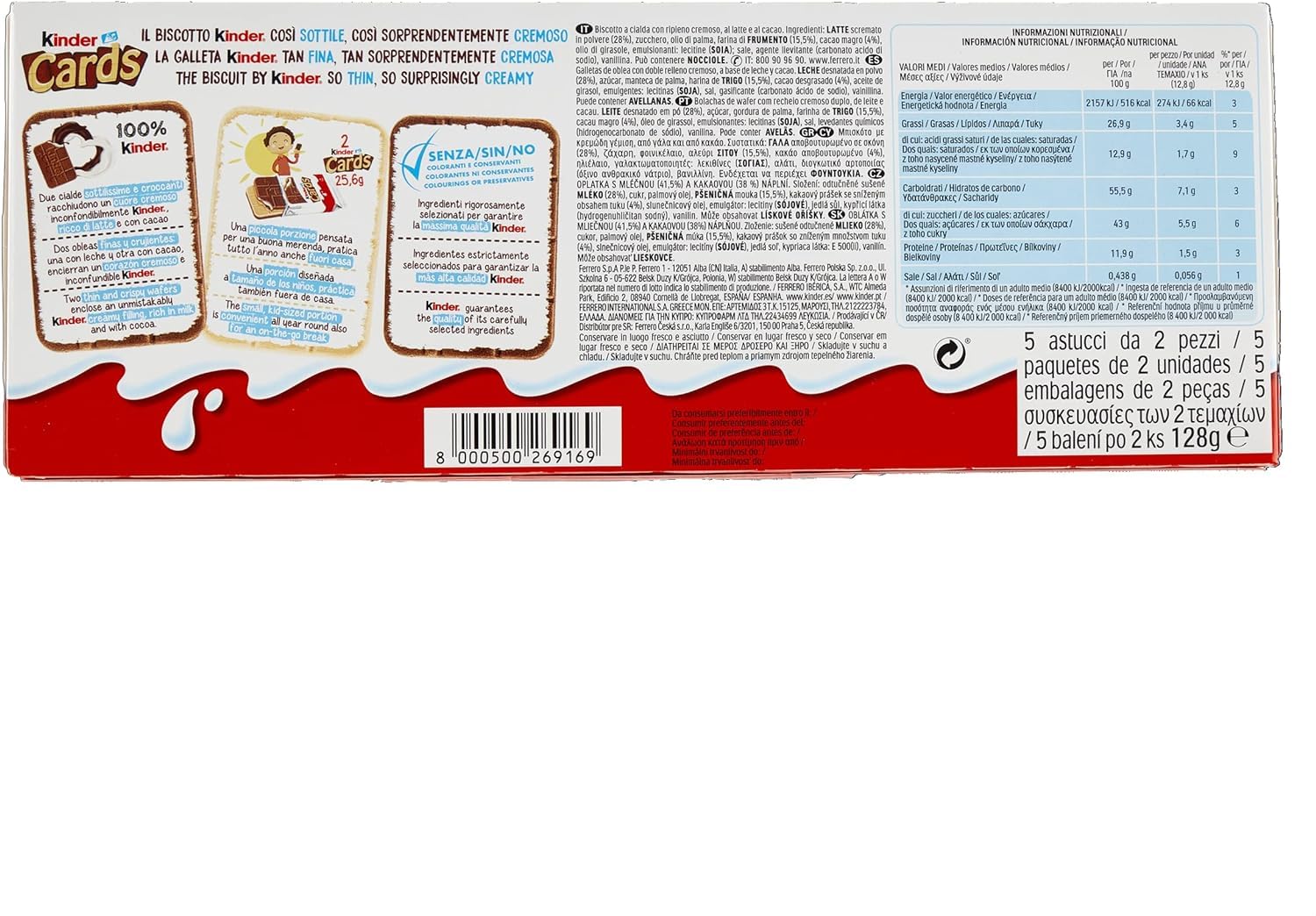 24 tarjetas de gofres infantiles con barra de chocolate, 5 unidades, 128 g + Polpa italiana Gourmet 400 g