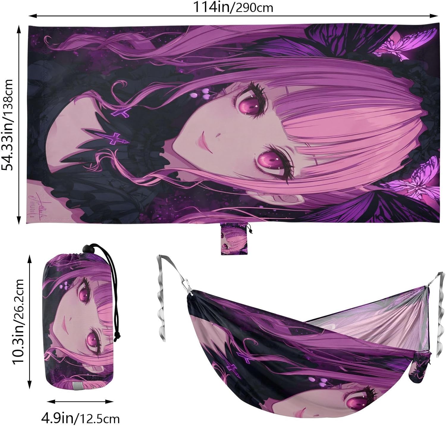 Butterfly Anime Girl Hammocks for Camping with Hanging Rope Backyard Hammock for Indoor Outdoor Patio