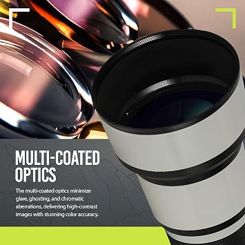 High-Power 650-2600mm f/8 Manual Telephoto Lens for Canon EOS 80D, 90D, Rebel T3i, T5, T6i, T7, T8i, SL3, 60D, 70D, 5D, 6D II, 7D II SLR Cameras - White