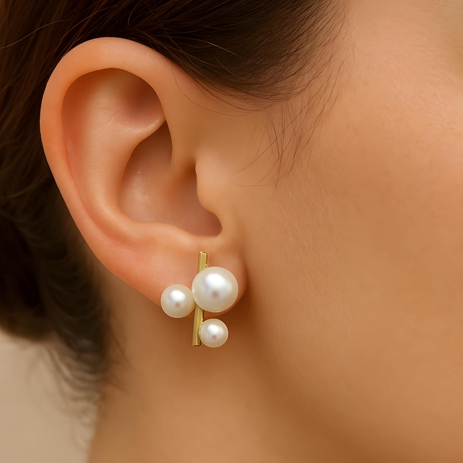 Pearl Stud Earrings for Women, Gold Minimalist Small Studs, Elegant Everyday Earrings, Dainty Cluster Pearl Earrings, Gift for Her - Image 2