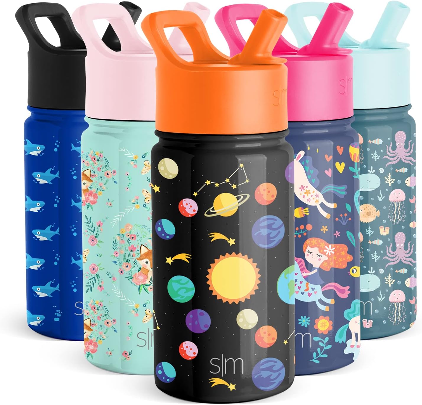 Kids Water Bottle with Straw Lid | Insulated Stainless Steel Reusable Tumbler for Toddlers, Boys | Summit Collection | 14oz, Solar System