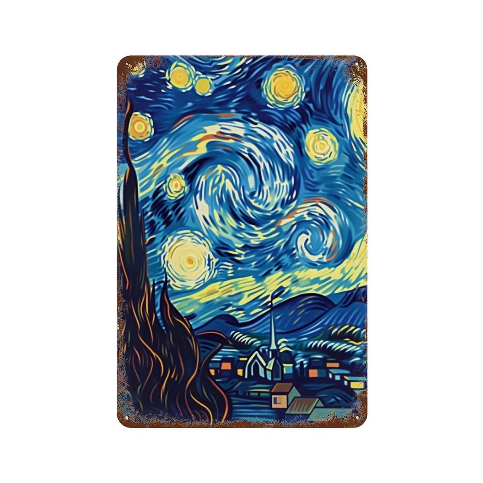 YHGERTKU Cartoon Starry Night 01 Wall Art Retro Iron Vintage Metal Tin Sign Poster Modern Decor for Living Rooms Gift 30x20cm