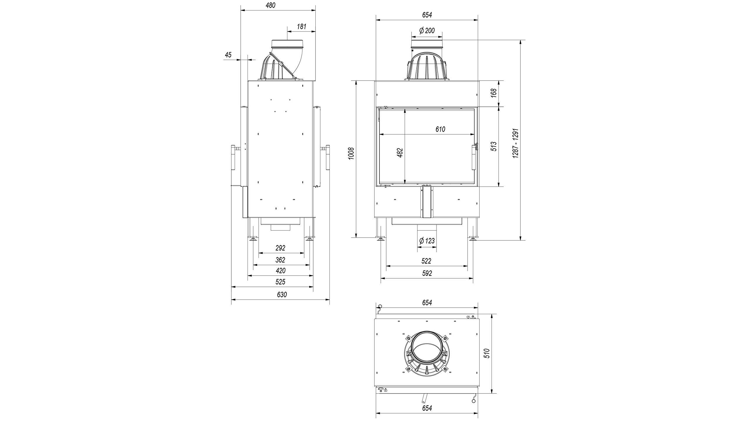 KRATKI Inserto per camino in acciaio a legna LUCY 12 kW Ø200 tunnel A | Acciaio nero, efficienza 80%, classe A. Ecodesign, BImSchV 2, Kratki PRO; per recupero calore.; combustione efficiente