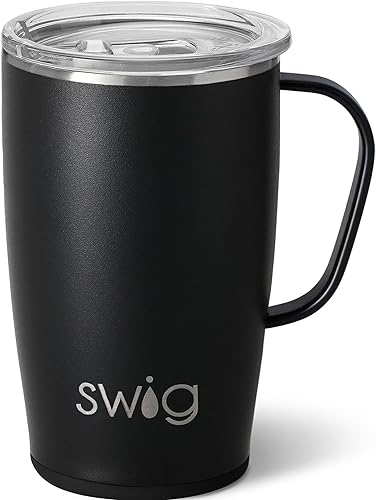 Swig Life - Taza de viaje de 18 onzas con asa y tapa, apta para vasos, apta para lavavajillas, acero inoxidable, vaso de café con triple aislamiento