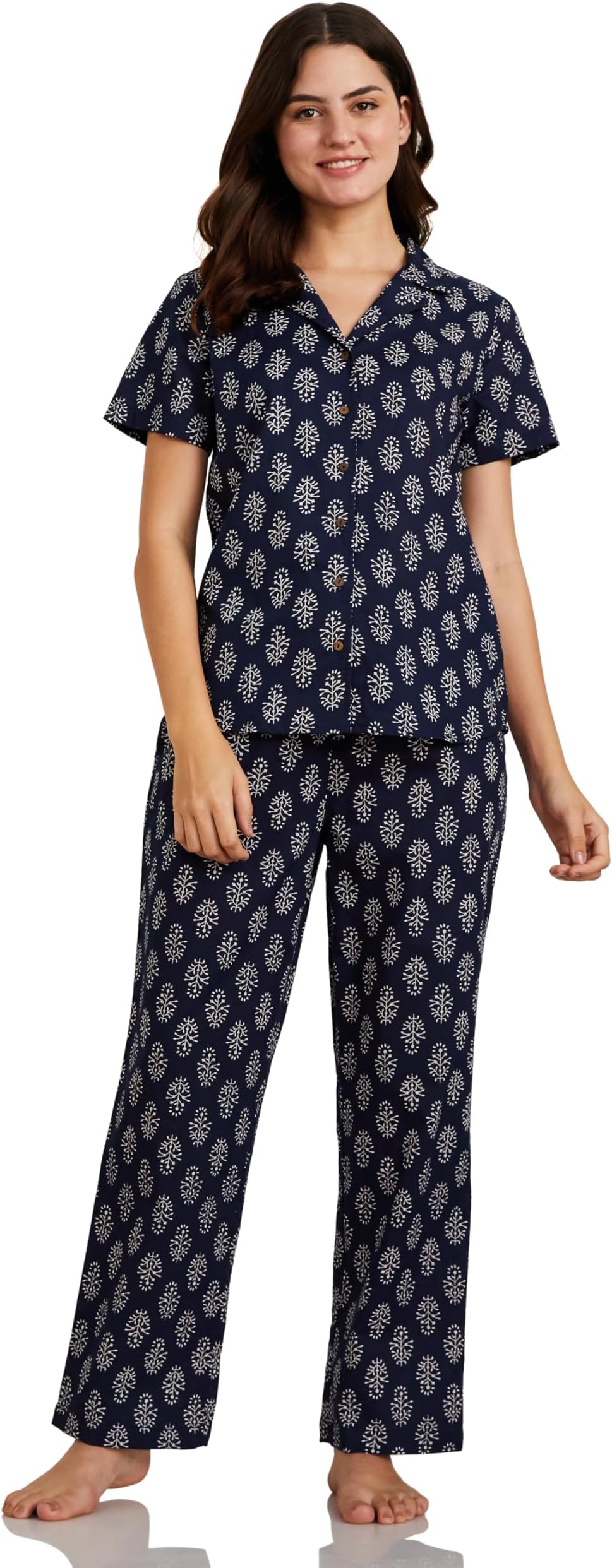 Amazon Brand - Myx Women's Cotton Shirt and Pajama Night Suit Set (Available in Plus Sizes)