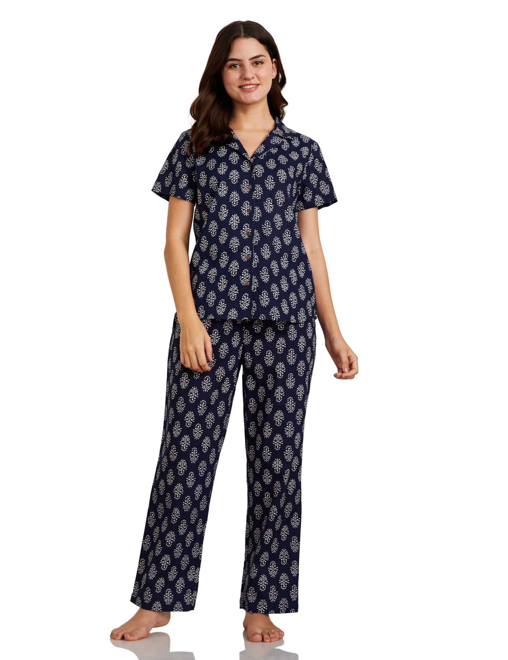 Women's Cotton Shirt and Pajama Night Suit Set (Available in Plus Sizes)