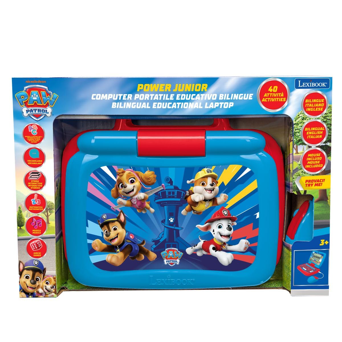 Lexibook, Laptop Educativo bilingüe parlante Paw Patrol, 40 Actividades, 6 categorías de Aprendizaje, Historias animadas, inglés e Italiano, Azul/Rojo, JC398PAi5LXB
