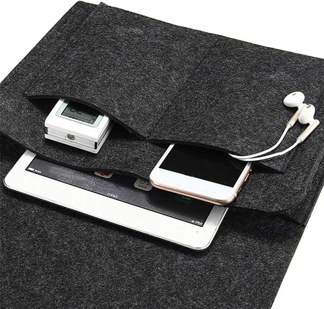 Bedside Felt Storage Bag, RIJAO Bedside Storage Pocket with Pockets Felt Bed Head Hanging Storage Bag for Phone Tablets Remotes Glasses Pen and More (BLACK)