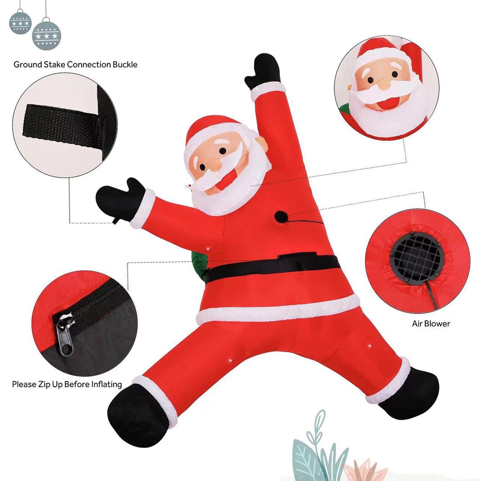 Papá Noel Inflable Colgante, Decoración Navideña, para Uso Exterior.