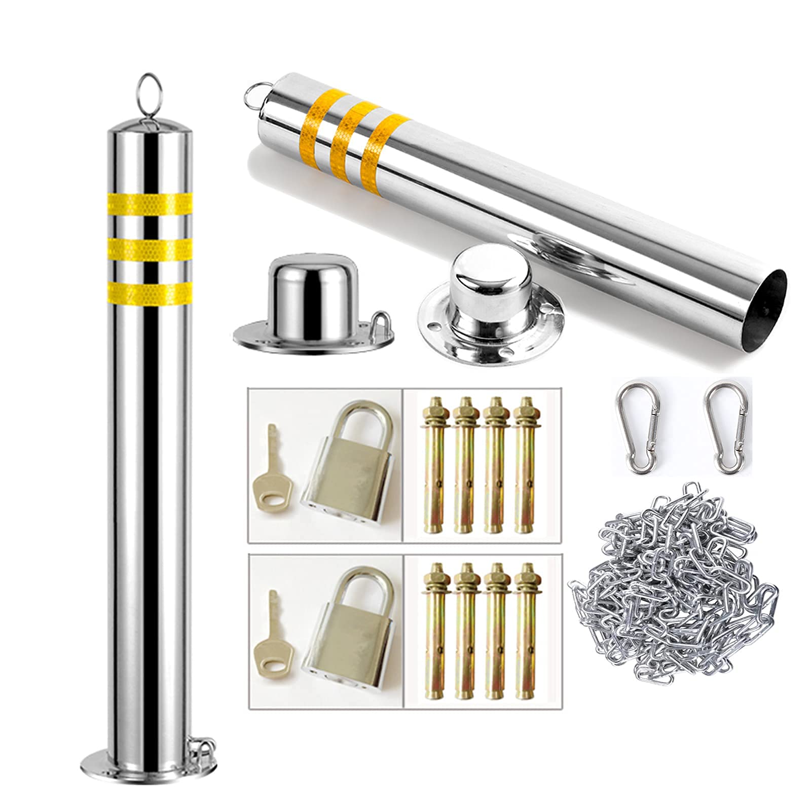 TGBHM Driveway Barrier 2 Parking Bollards Heavy Duty Stainless Steel Parking Barrier Post Detachable Locking Parking Bollard for Lane Security Pile,