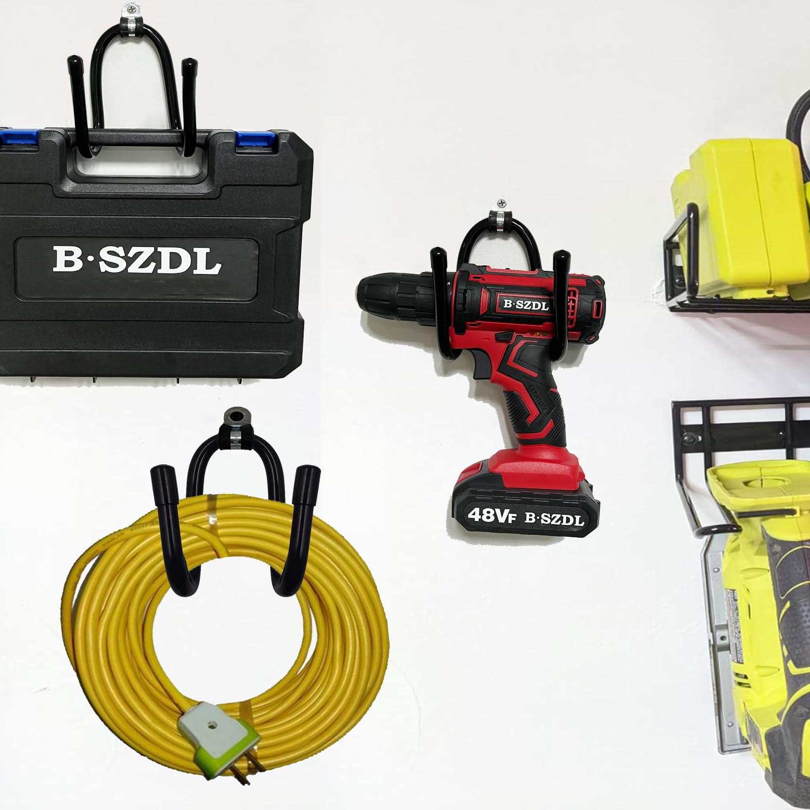 Pmsanzay Organizer per utensili elettrici, confezione da 2 ganci resistenti per trapano da parete, porta attrezzi e scaffali, per utensili elettrici, organizzazione garage, per uomini e papà