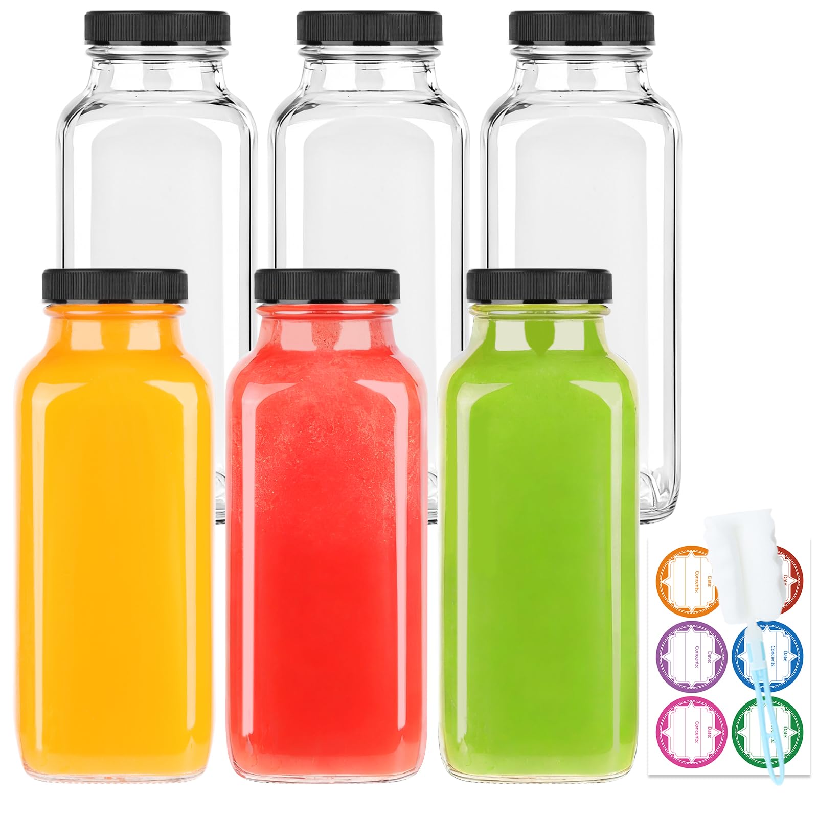 GUANENA 6 Pack Glass Drink Bottles