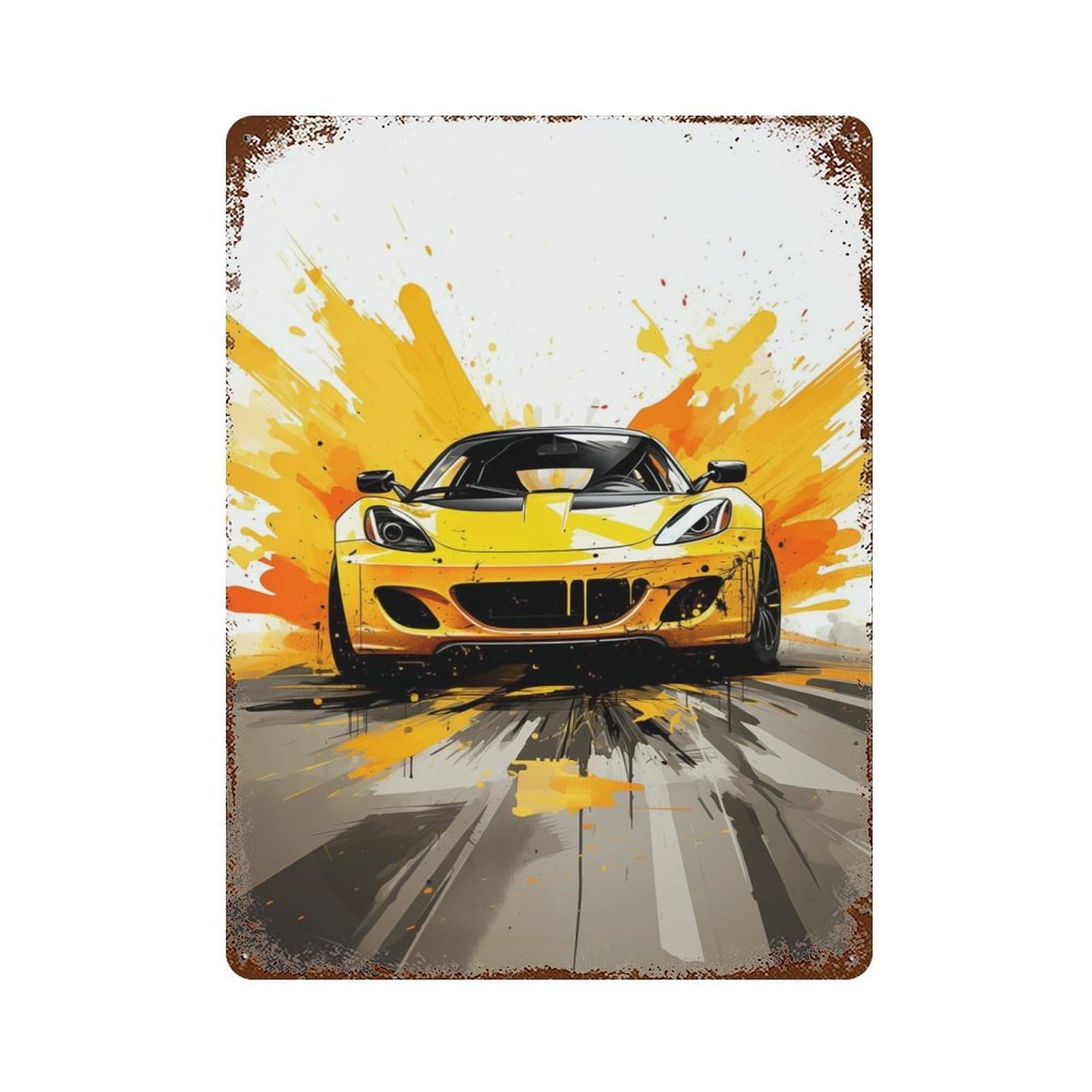 Distressed Metal Wall Sign Warm Car Watercolor Style 15.7"x11.8", Vintage Wall Decor for Cafe, Home Bar And Lounge Decor