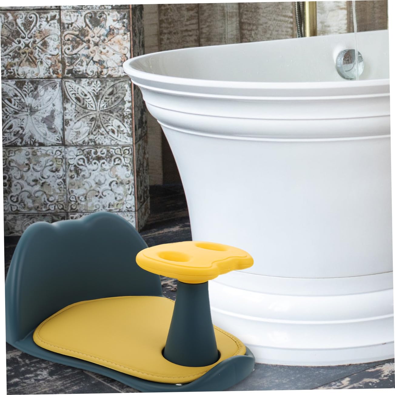 Asiento de Baño Antideslizante con Respaldo para Recién Nacido Soporte y Cómodo Material Duradero y Fácil de Usar Ducha y Bañera Color Azul Marino con Base para