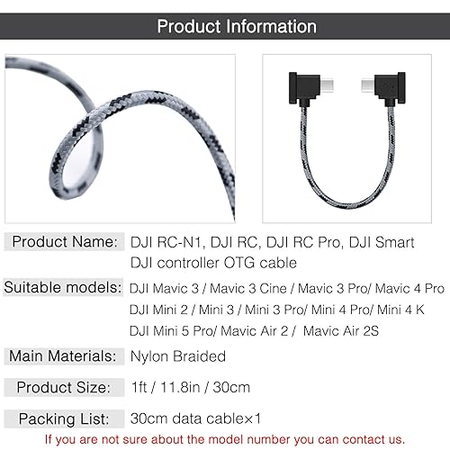 Miniatura 2 de Cable de control remoto USB C a USB C de 1 pie para iPhone 171615, DJI Mavic 3, Mini 23Mini 4 Pro5 Pro, Air 2S, Mavic Air 2, DJI RC-N1, RC Pro a