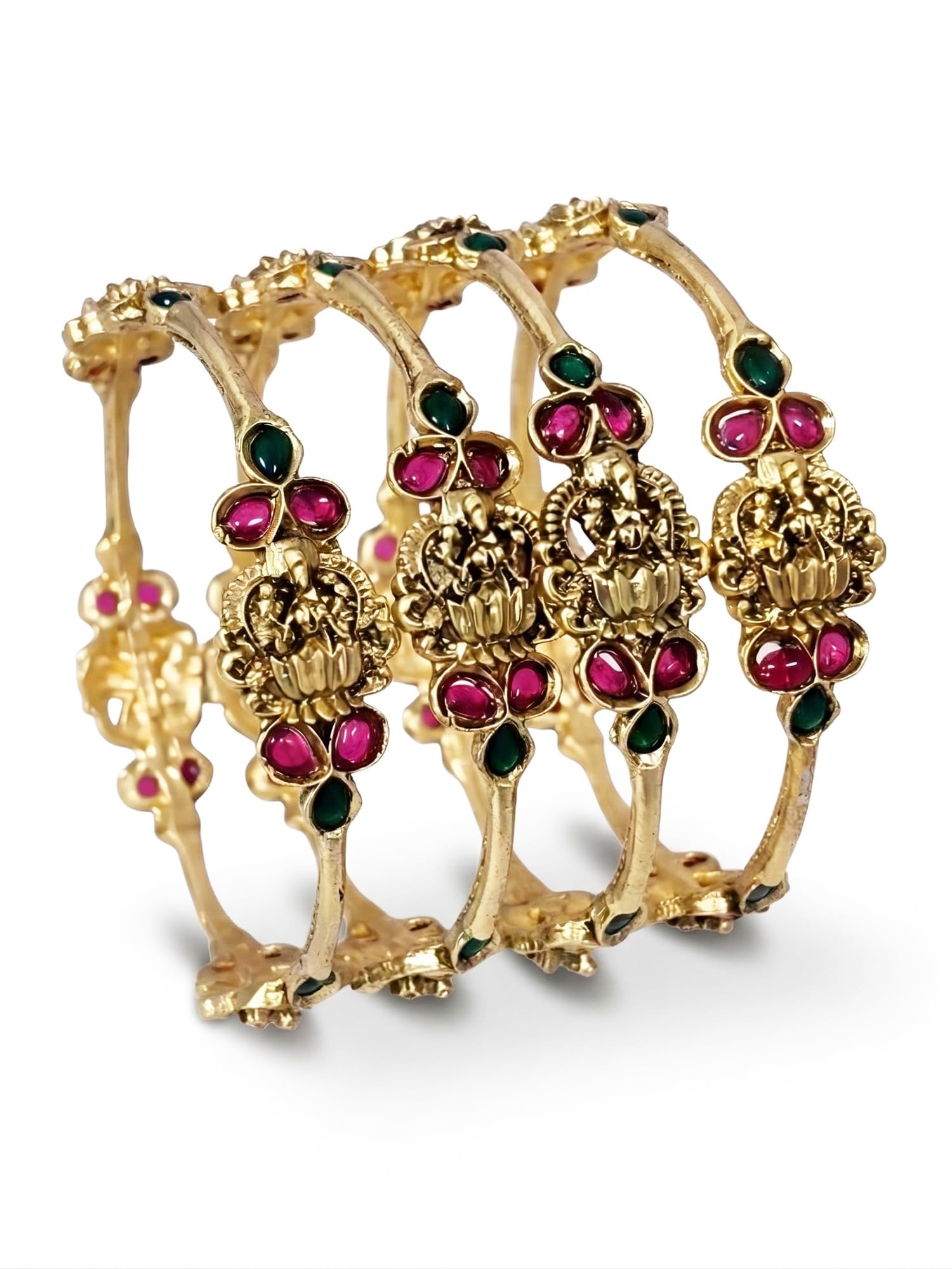 karatcart Traditional Set of 4 Gold-Plated Mata Lakshmi Temple Design Bangles for Women-picture-2