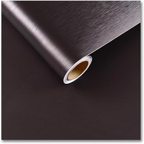CRE8TIVE Papel adhesivo de acero inoxidable marrón oscuro para electrodomésticos, papel tapiz metálico cepillado de 12 x 80 pulgadas, grueso
