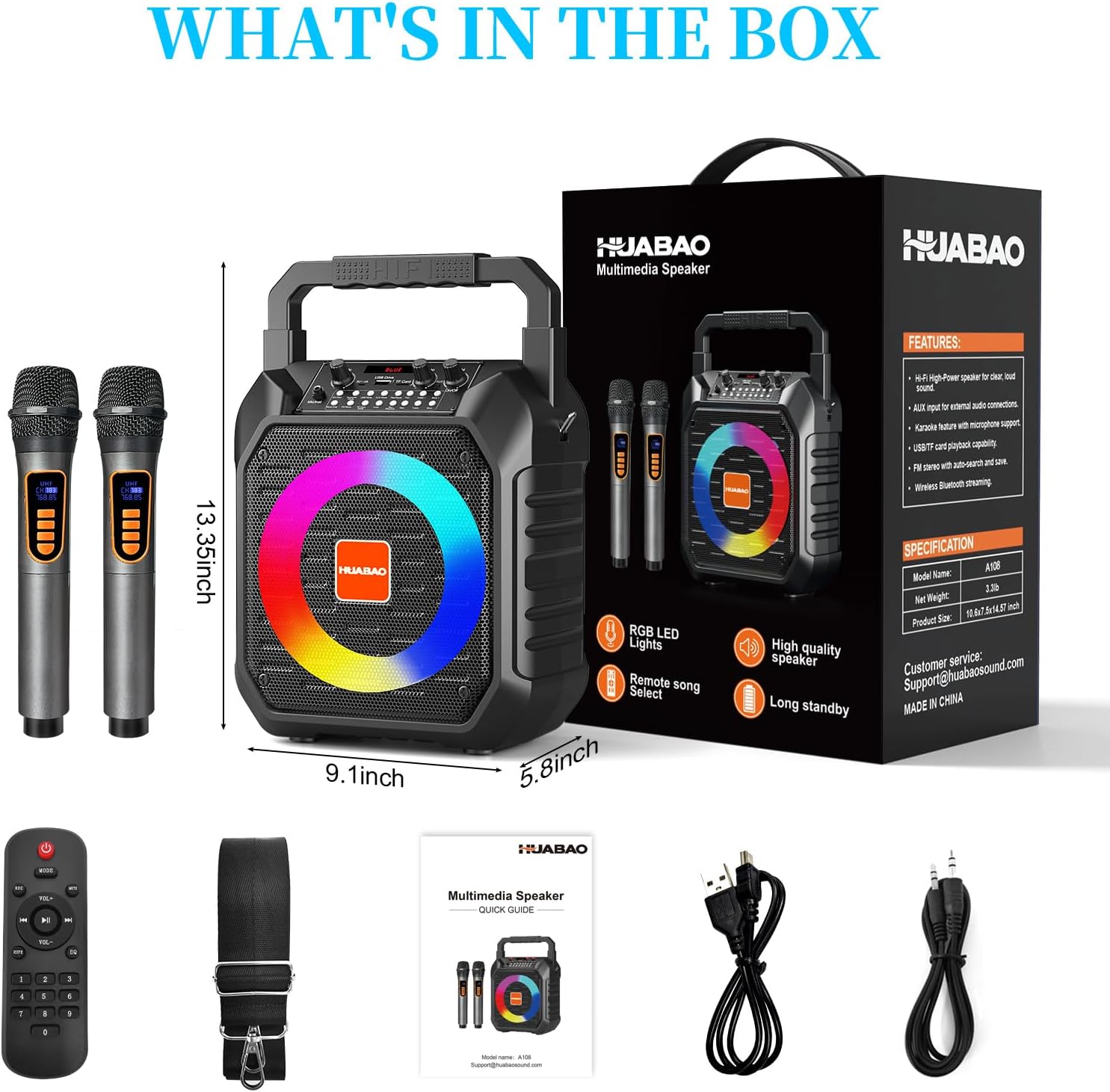 HUABAO Karaoke Machine with Bluetooth 5.0 connectivity
