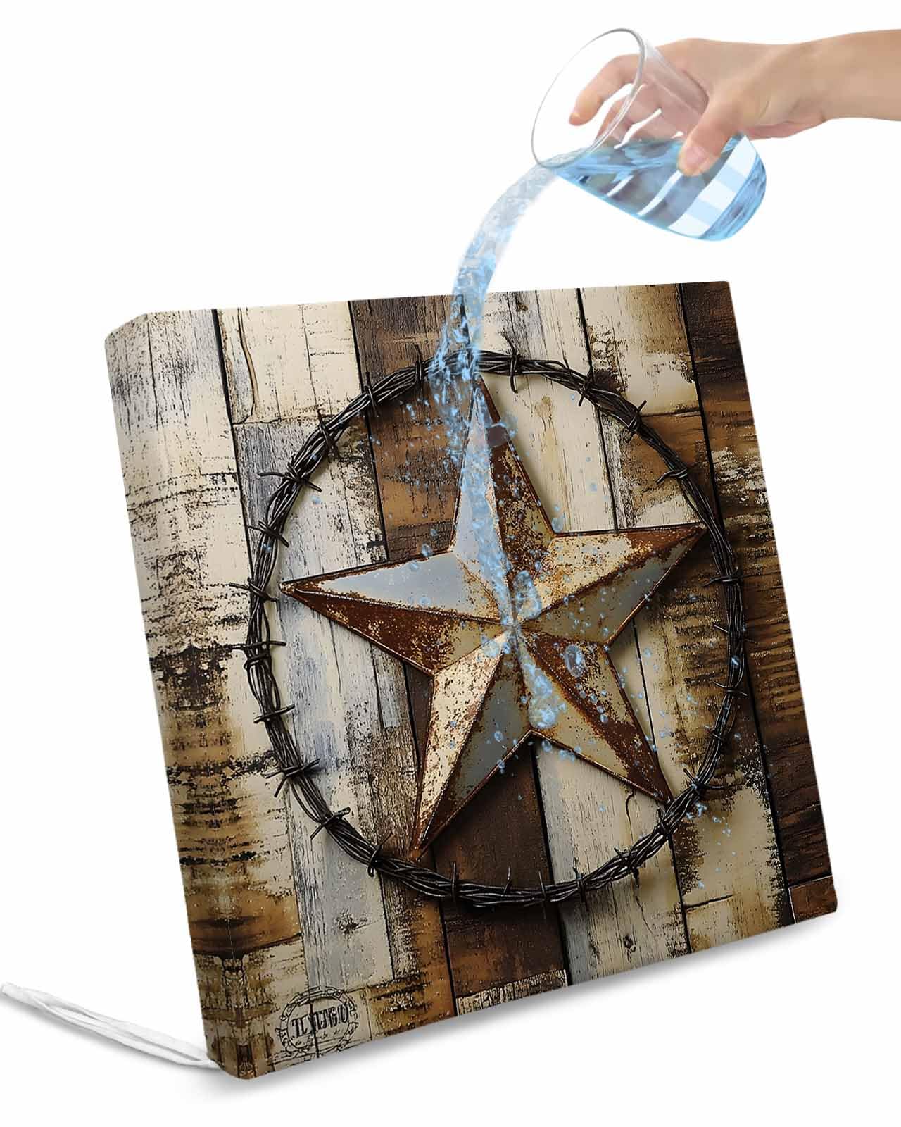 2 Pack Vintage Farmhouse Waterproof Cushion Covers with Ties, Outdoor Patio Chaise Lounge Chair Seat Cushion Slip Covers Replacement(Only Cover) Country Texas Star Brown Wooden Grain 20