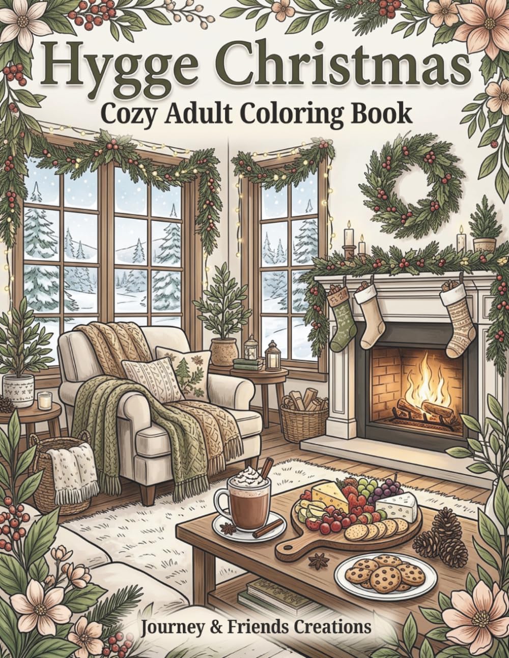 Hygge Christmas Cozy Adult Coloring Book with Full-Color Reference Pages: Detailed Christmas Themed Coloring Book