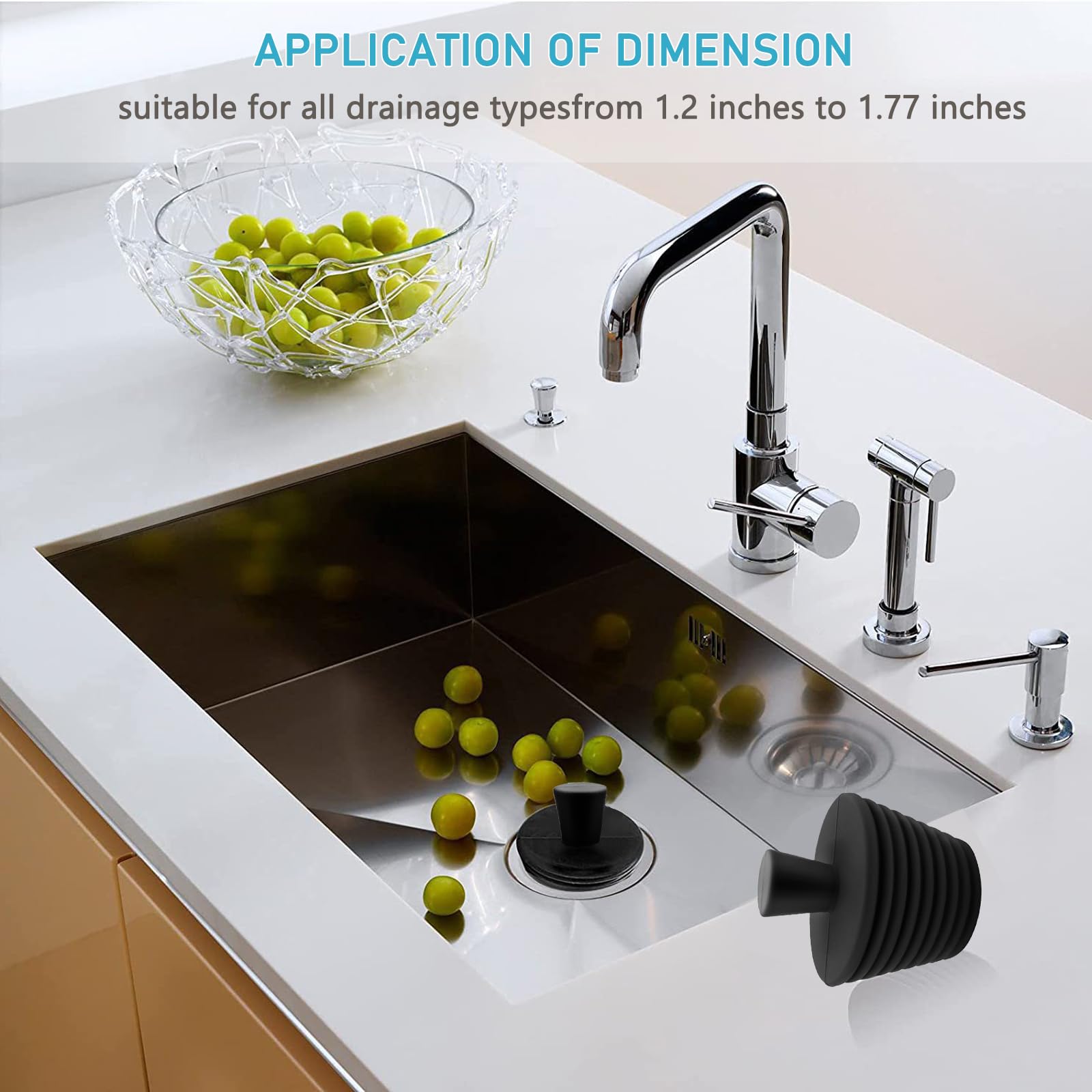 Tappi Per Lavandino 2 Pezzi Universali - Reggiscarico Regolabile Per Cucina E Bagno, Nero