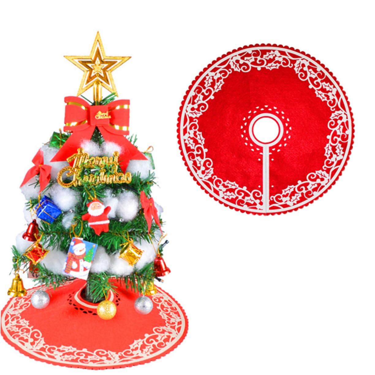 ABOOFAN 2 Pezzi Gonna per Decorazione Natalizia in Feltro Rosso 30cm Copripiede con Cuciture Raffinate per Ristorante e Bar