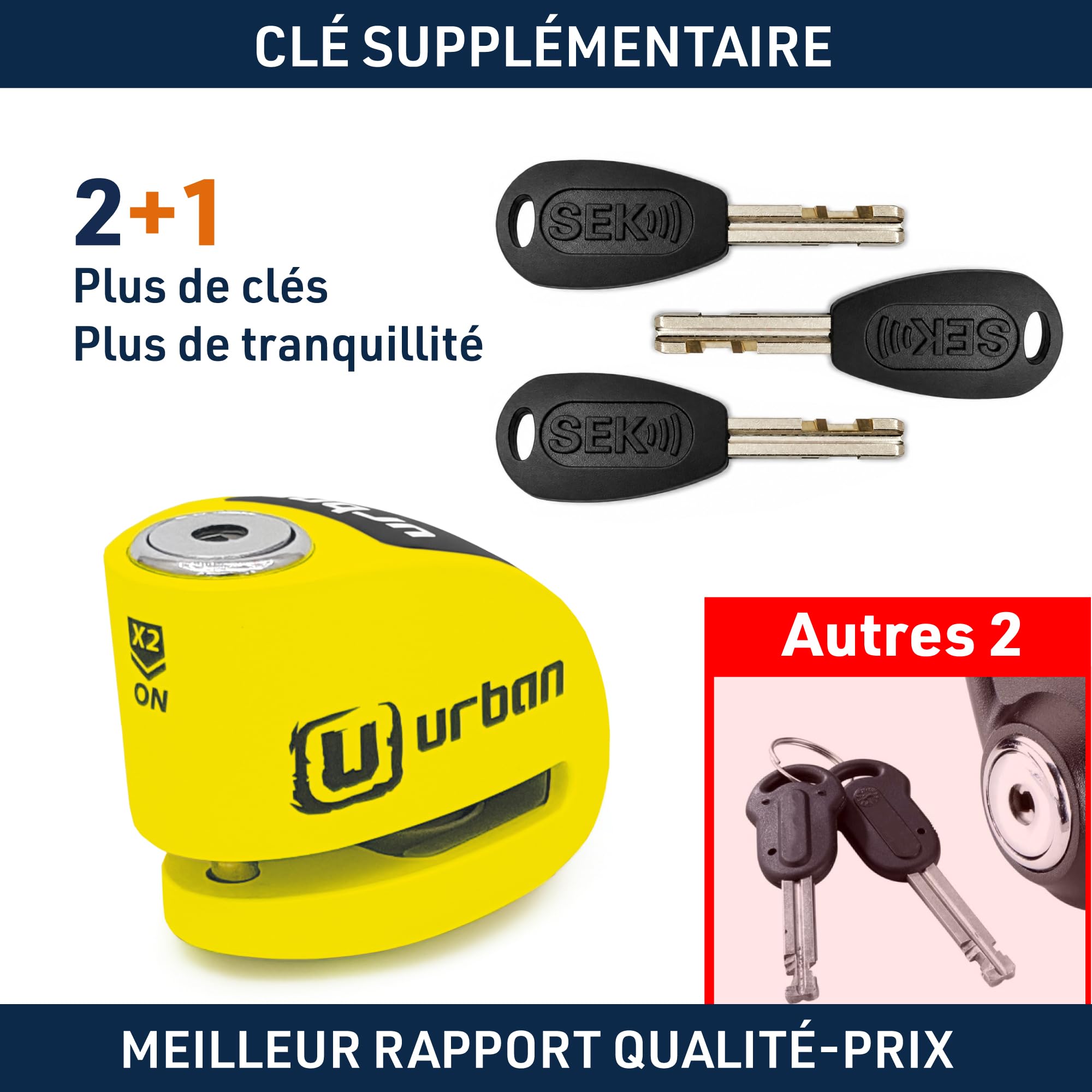 URBAN UR906Y Antivol Moto avec Alarme 120dB Hi-Tech X2 ON, Module Remplaçable Imperméable, Pile CR2, Câble Rappel, Antivol Pince Frein 6mm Universel pour Motos Scooters Vélos Électriques Trottinettes